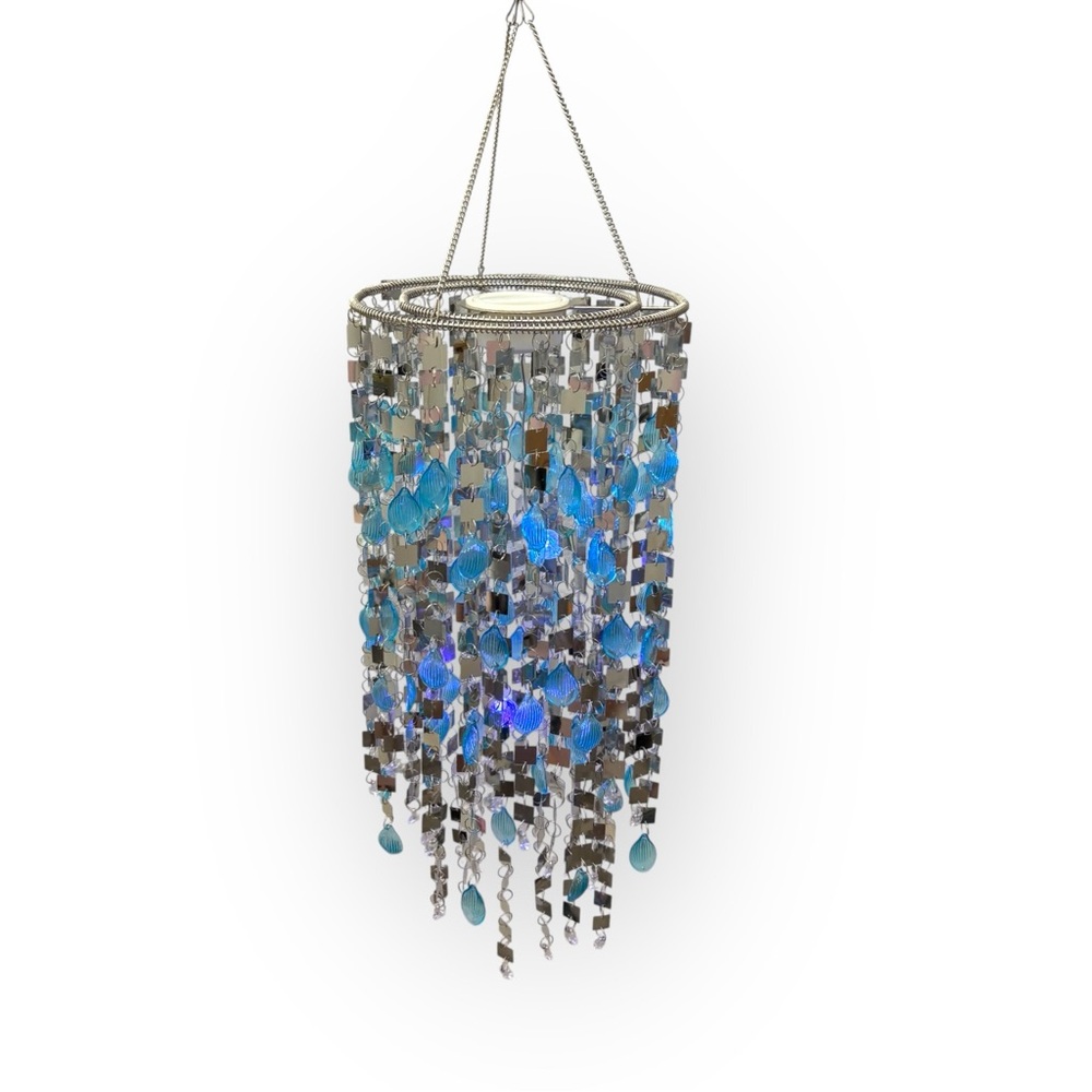 Shimmering Mirrored Hanging Silver Blue Shell Chandelier Light - Hanging Light